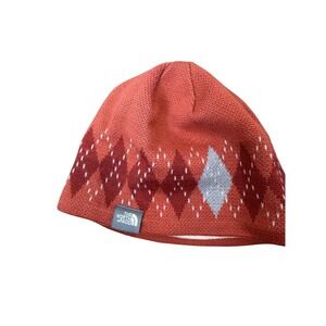 The North Face Hat Beanie Unisex One Size Orange Argyle Fleece Lined Winter